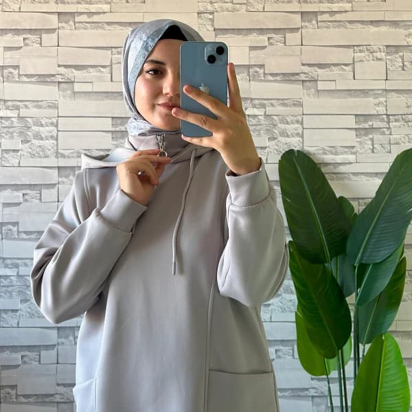 Boğazı Fermuar Detaylı Sweat Gri