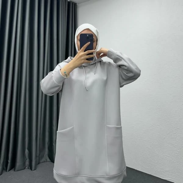 Boğazı Fermuar Detaylı Sweat Gri