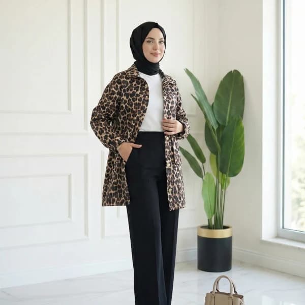 Leopar Desen Astarlı Kap