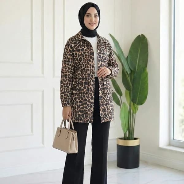 Leopar Desen Astarlı Kap