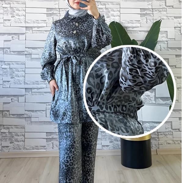 Leopar Desenli İkili Takım Gri