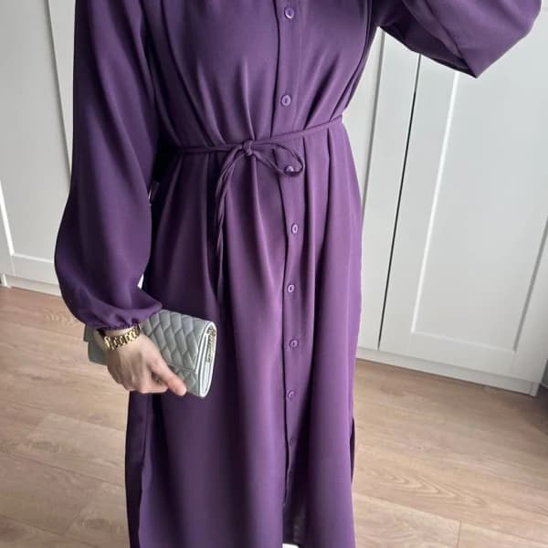Elif İthal Krep Yırtmaçlı Tunik - Mürdüm