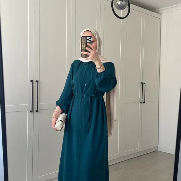 Elif İthal Krep Yırtmaçlı Tunik - Petrol Mavi