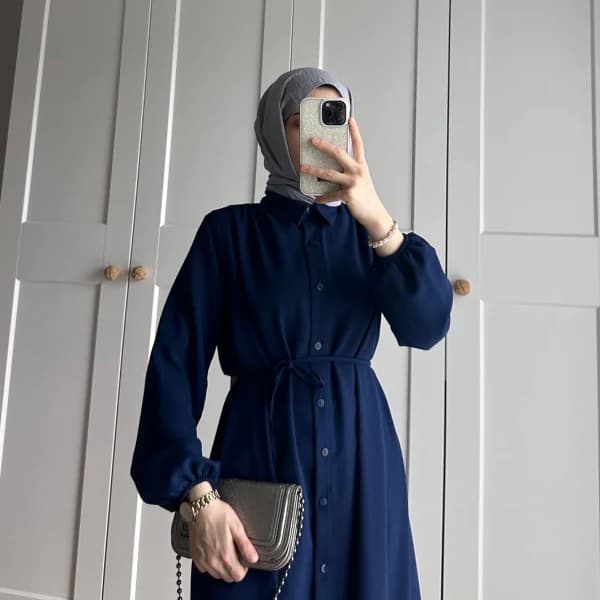 Elif İthal Krep Yırtmaçlı Tunik - Saks Mavi
