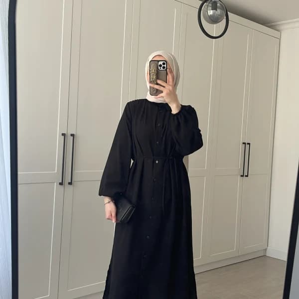 Elif İthal Krep Yırtmaçlı Tunik - Siyah