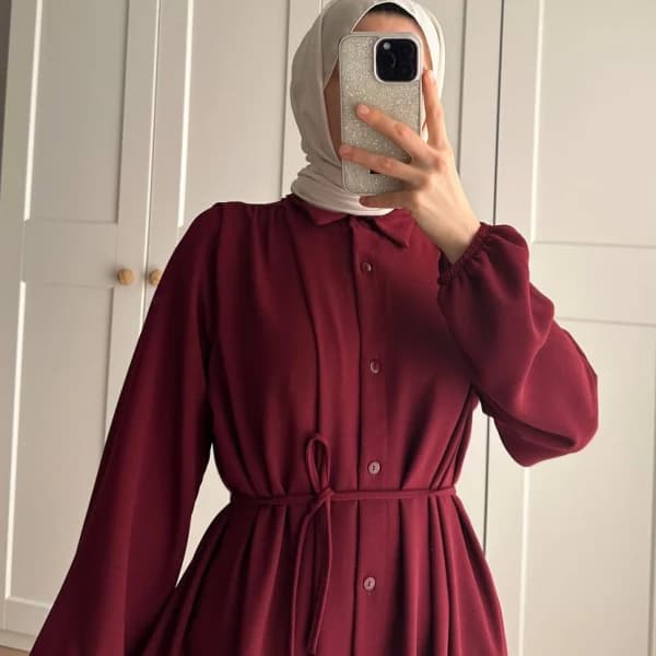 Elif İthal Krep Yırtmaçlı Tunik - Bordo