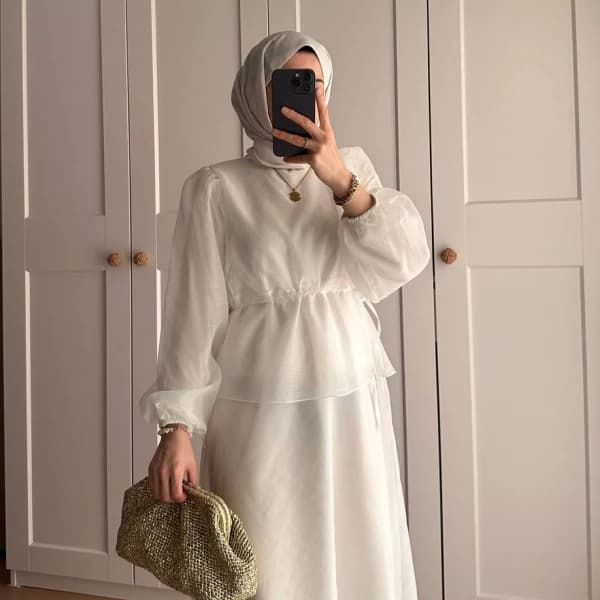 Manolya Organze Kumaş Elbise Beyaz