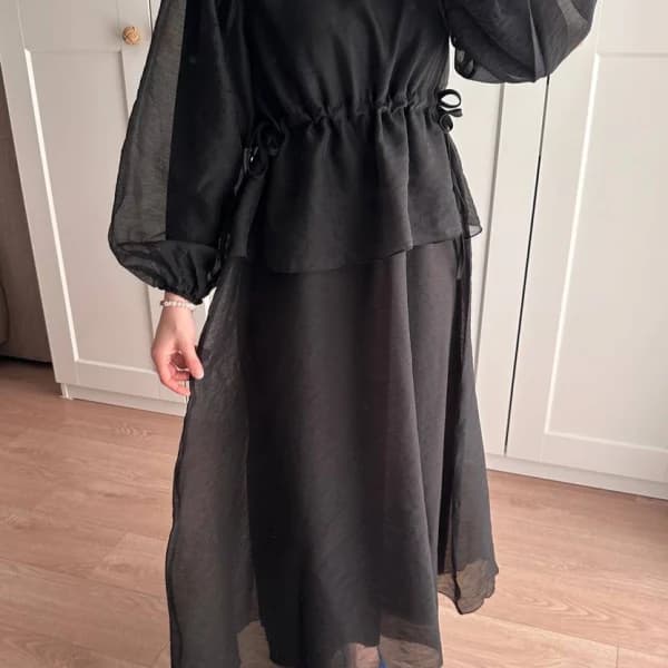 Manolya Organze Kumaş Elbise Siyah