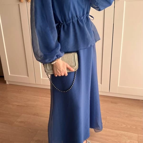 Manolya Organze Kumaş Elbise Lacivert