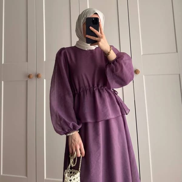 Manolya Organze Kumaş Elbise Lila