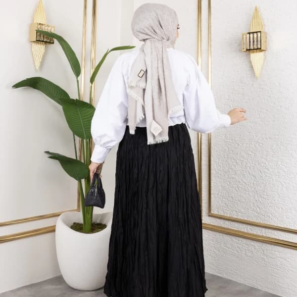 Crush (Kırışık) Etek Siyah Standart Beden