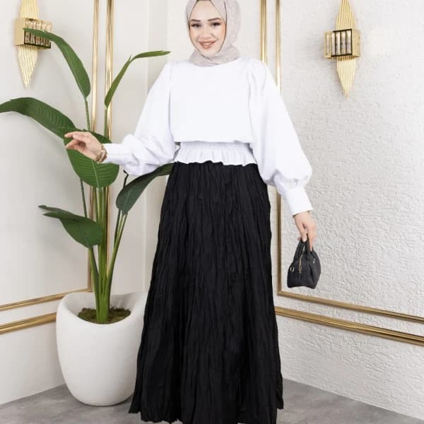 Crush (Kırışık) Etek Siyah Standart Beden