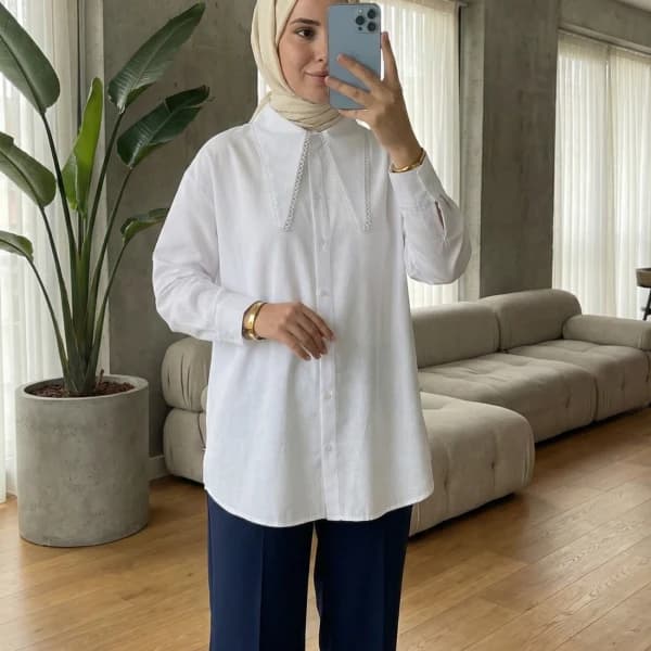 Eliza Dantel Yaka Gömlek