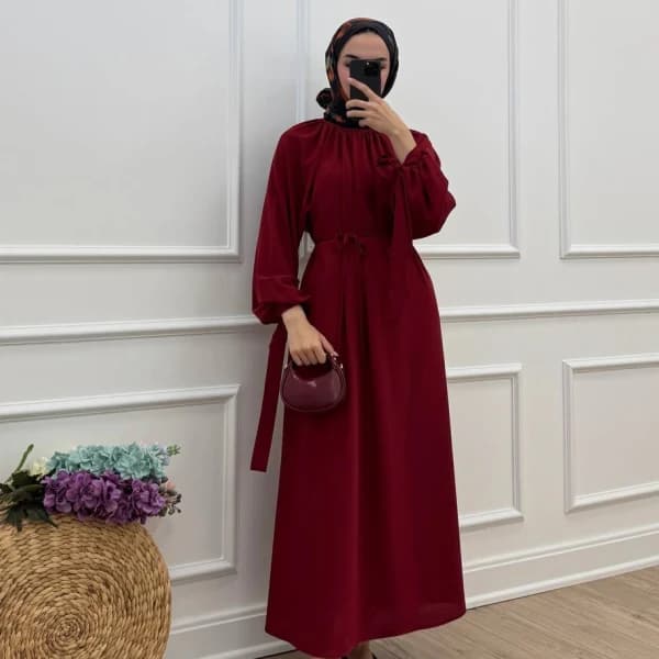 Arya Linda Kumaş Elbise - Bordo