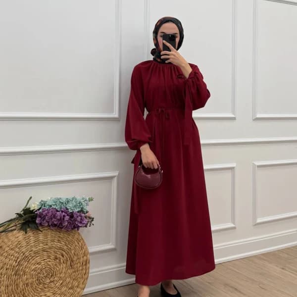Arya Linda Kumaş Elbise - Bordo