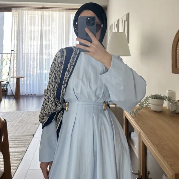 Wendy Poplin Kumaş Elbise - Mavi