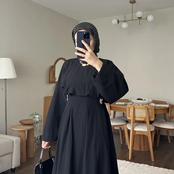 Wendy Poplin Kumaş Elbise - Siyah