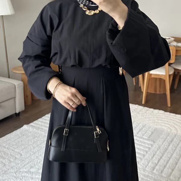 Wendy Poplin Kumaş Elbise - Siyah