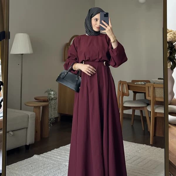 Wendy Poplin Kumaş Elbise - Bordo