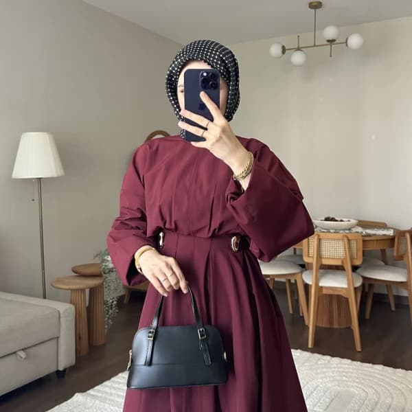 Wendy Poplin Kumaş Elbise - Bordo