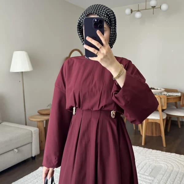 Wendy Poplin Kumaş Elbise - Bordo