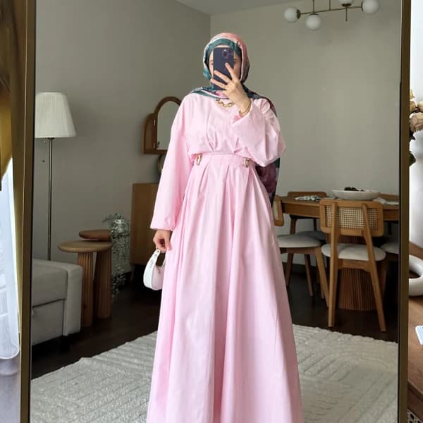Wendy Poplin Kumaş Elbise - Pembe