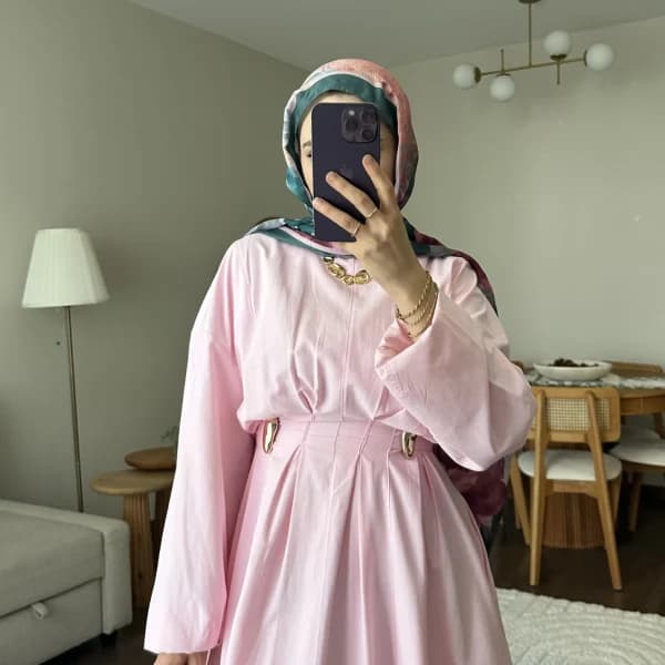 Wendy Poplin Kumaş Elbise - Pembe