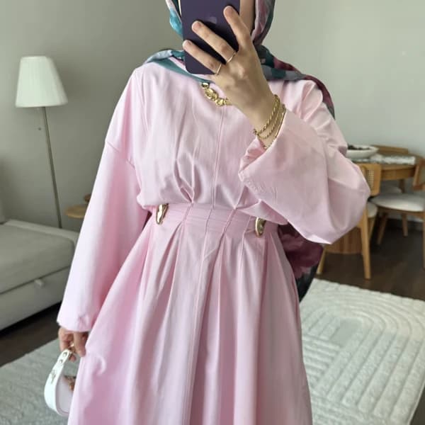 Wendy Poplin Kumaş Elbise - Pembe