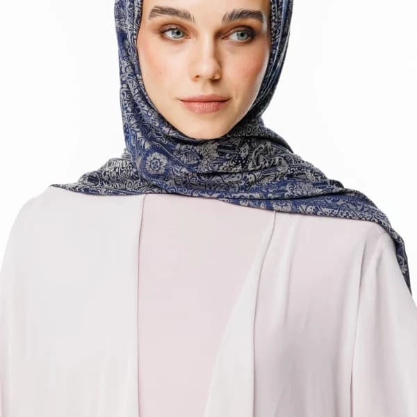 Henna Desen Çift Taraflı Şal Lacivert - Bej
