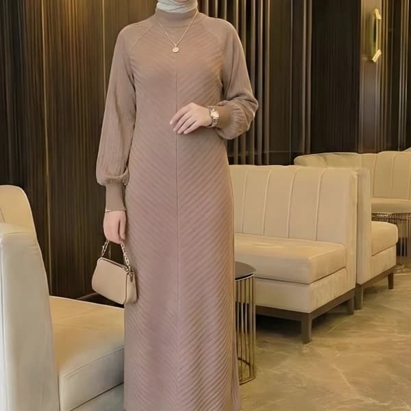 Özel Tasarım İpek Cupra Alya Elbise - Sütlü Kahve