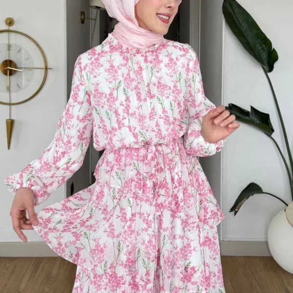 Mimoza Şifon Elbise - Pembe