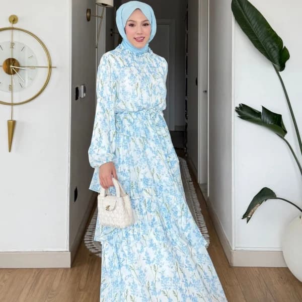 Mimoza Şifon Elbise - Mavi