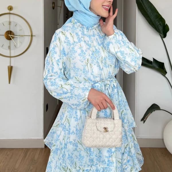 Mimoza Şifon Elbise - Mavi
